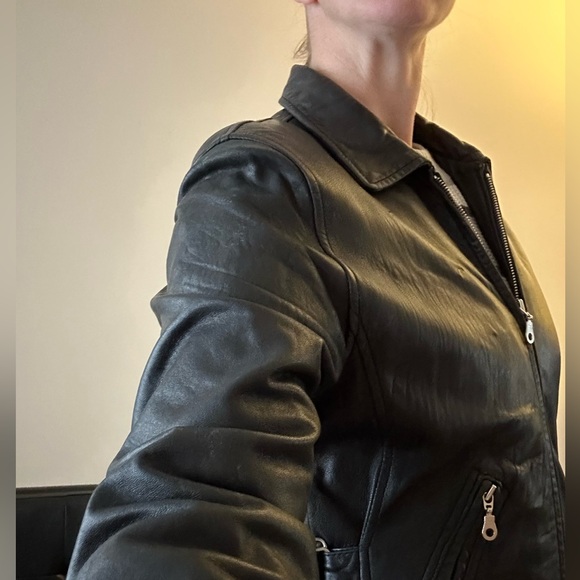 Laura Leigh Vintage Leather Biker Jacket Size Large Black Zip Front and Pockets - Picture 4 of 15